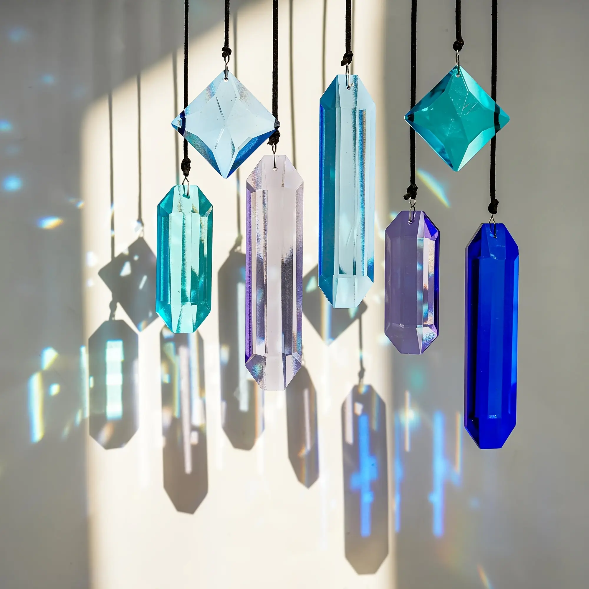 7-Piece Blue Crystal Prism Sun Catcher Set, Rainbow Maker Hanging Decorations, Creative Home Decor for Indoor Windows, Outdoor Gardens, Christmas Trees