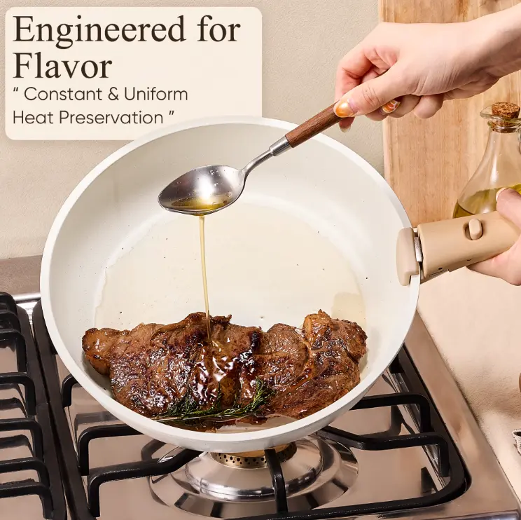 CAROTE 24-Piece Nonstick Cookware Set, Pots and Pans Set with Detachable Handle, Induction Compatible, Oven & Dishwasher Safe, White