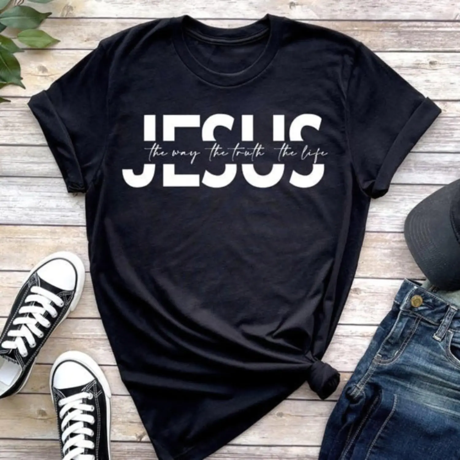 Women's Soft Cotton Fitted Short Sleeve Crew Neck Top - Christian "The Way The Truth The Life" Graphic T-Shirt, Casual Streetwear, Religious Gift for Faith Enthusiasts