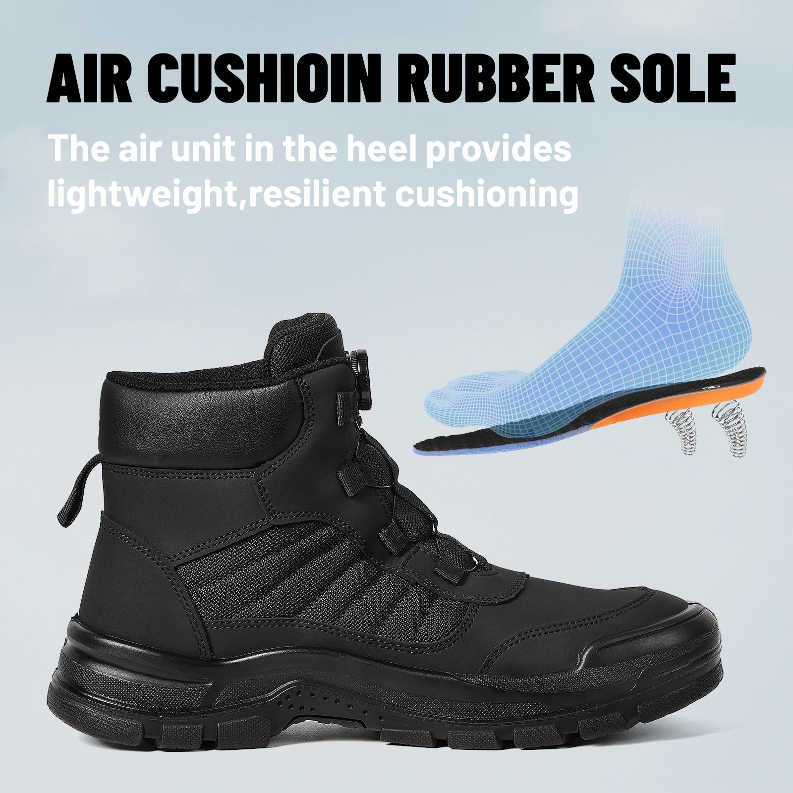 Steel Toe Boots for Men Women- Work shoes Stylish & Comfortable Safety Boots with Rotating Buckle Anti-Puncture Slip-Resistant Design Industrial Construction Puncture Proof Indestructible High Top Tactical Work Boots