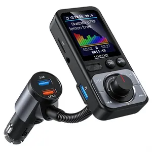 Bluetooth 5.0 FM Transmitter for Car, AUX Car Radio Adapter, Big Color Screen, MP3 Music Player E&BASS Booster, QC3.0 Fast Charger, Wireless Microphone Support Hands-Free Siri Google TF Card