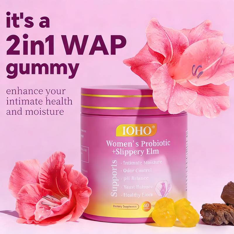 Women's Probiotic Gummies with Slippery Elm & Prebiotics for pH Balance & Intimate Moisture 60 Hawaiian Pineapple Flavored Counts-IOHO