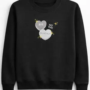 Black Candy Hearts Valentines Embroidered Sweatshirt Latin Inspired Cotton Casual Womenswear Comfortable Sweater