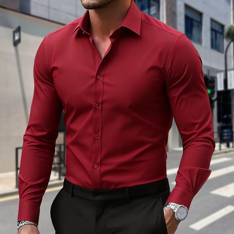 Men's Business Shirt - Simple and Minimalist Daily Wear for Work Settings. Durable and Long-lasting High-Quality Sewing. Smooth Texture. Classic Colors of Black, White and Blue. Breathable with Ice Silk Technology, No Sweating Problem.