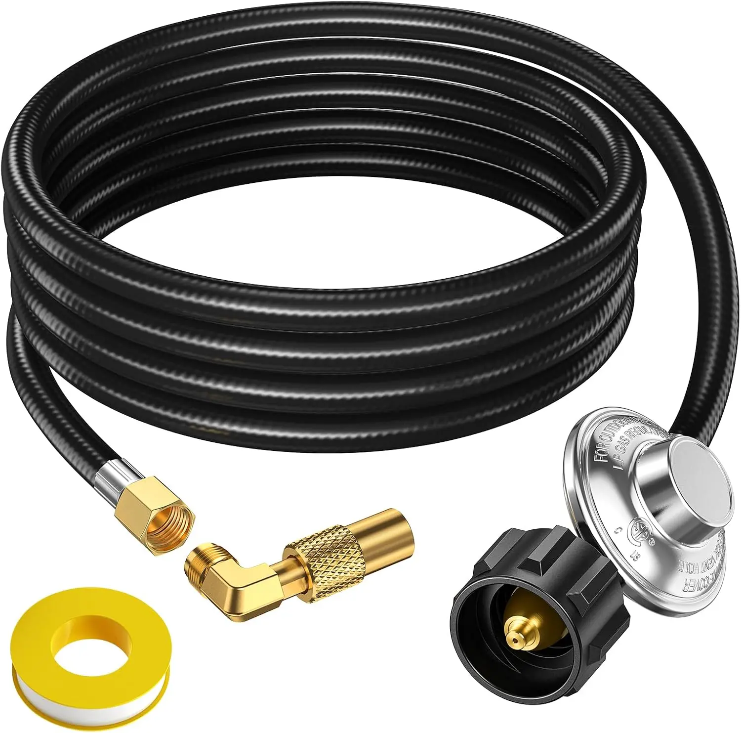 Alloxity 12ft Propane Hose with Regulator - 3/8 Inch Female Flare, Elbow Adapter for Blackstone Griddle 17/22/28/36in, Compatible with 5-40 lb Tanks, Fire Pit & Patio Heater