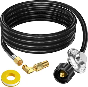Alloxity 12ft Propane Hose with Regulator for Propane Fire Pit, Patio Heater, Gas Grill,Stove, 3/8 Inch Female Flare,with Elbow Adapter for Blackstone Griddle 17/22/28/36'', Regulator for 5-40 lb Tank