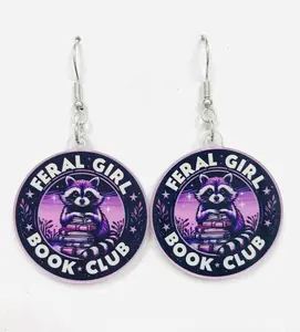 Feral Girl Book Club Earrings – Funny Raccoon Reader Gift