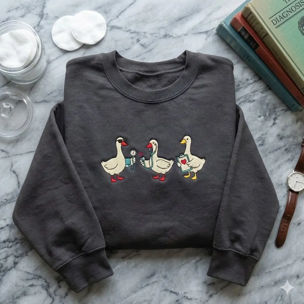 Embroidered Scrub Life Goose Sweatshirt, Medical Student Nurse Hoodie, Doctor Vet Tech Crewneck, tethoscope Nurse Humor Sweater Gift for Nurses, Medical Students, Vet Techs & Hospital Staff