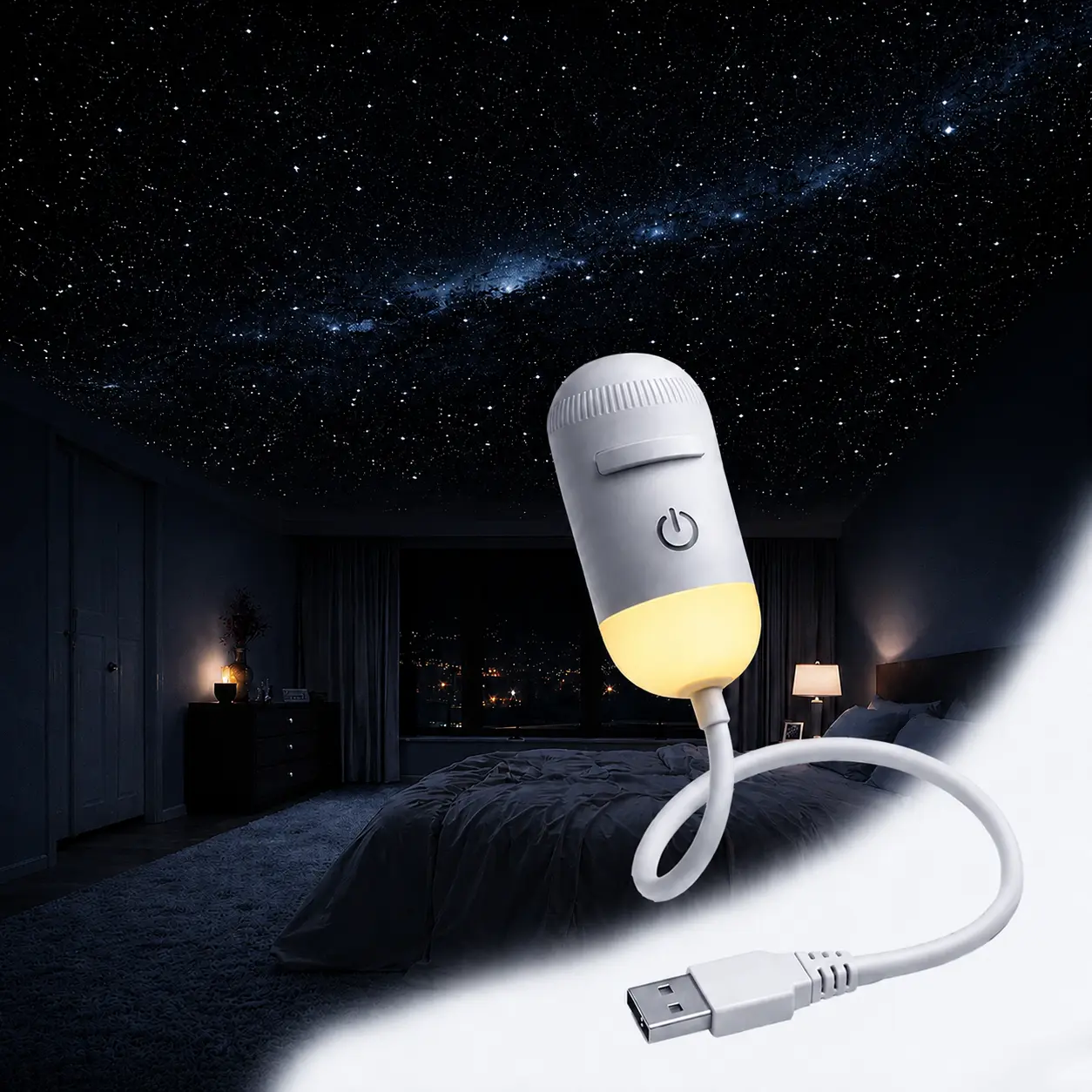 [2026 New Upgraded] 2-in-1 Galaxy Projector Light, USB-Powered Projector Light with Starry Sky Ceiling Projection, LED Ambient Lamp for Kids Room Decor, Bedroom