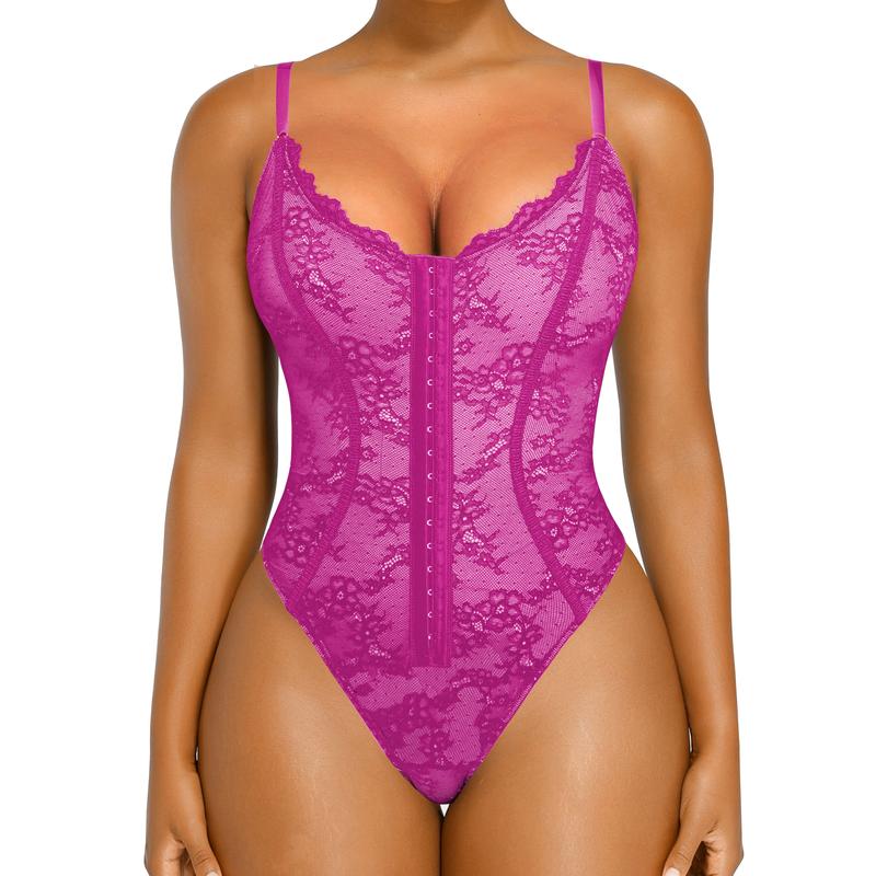 Shapellx Lace Glamour Thong Hourglass Bodysuit Tummy bridle Front Button Design Tops Comfort Shapewear for Women Sleeveless Skinny Slim Womenswear