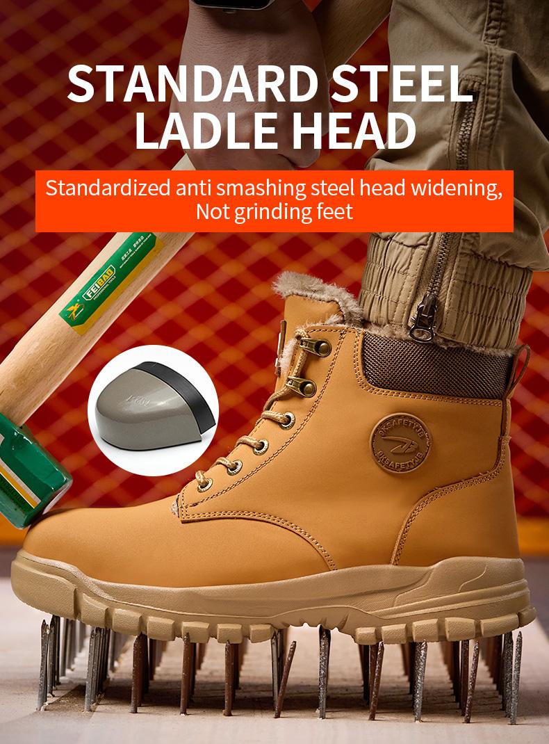 Rotating Buckle Shoelace Work Shoes Waterproof Wear-Resistant Warmth Insulated Anti-Puncture Anti-Smash Steel Toe Safety Shoes