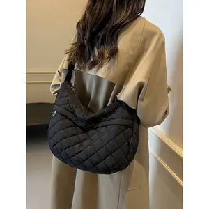 Casual Plaid Puff Shoulder Bag, Lightweight Large Capacity Crossbody Bag, Unisex Handbag for Shopping, Travel, Daily Commute, Casual Messenger Bags