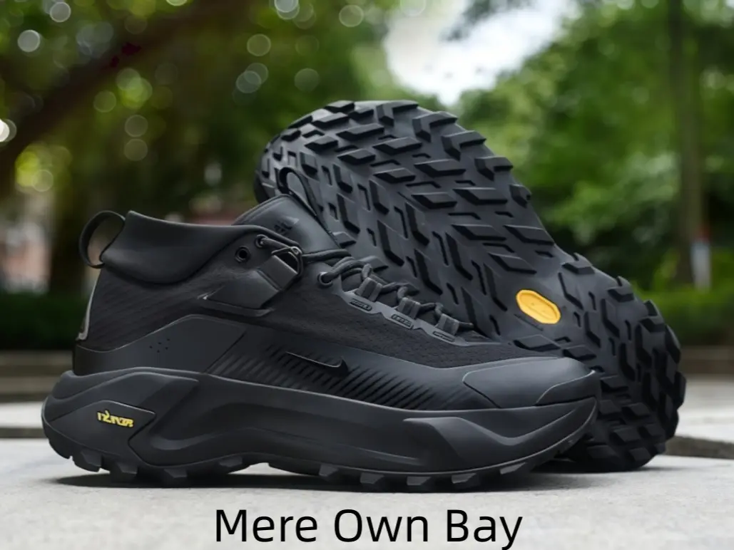 Triple Black Mid Top Waterproof Hiking Boots, Deep Lug Tread Yellow Logo Non-Slip Rubber Outsole All Terrain Outdoor Trekking Shoes For Men Women