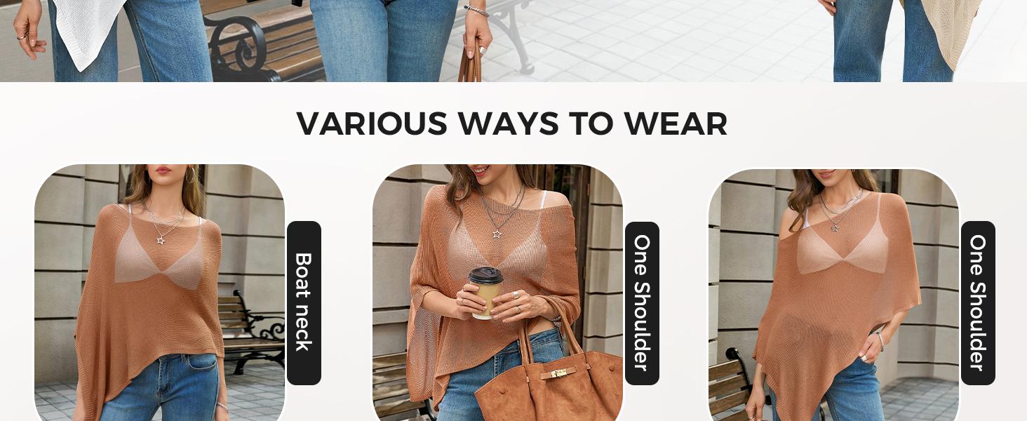 Fisoew Womens Sheer Poncho Top Lightweight Knit Bolero Shrug Mesh Off The Shoulder Y2K Going Out Beach Swimsuit Coverup #Springtok #TikTokShopJumpstartSale