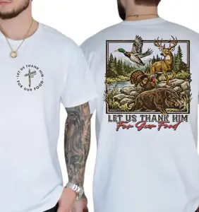 Deer Duck Turkey Boar Sweatshirt, Let Us Thank Him For Our Food Christian Camo Shirt, Full Sizes, Full Colors