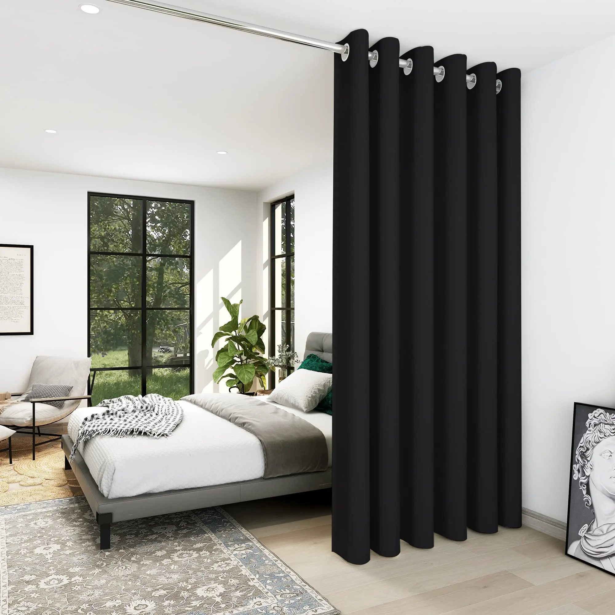 Deconovo Ceiling Mounted Curtain (1 Panel) - Blackout, Thermal, Soundproof Divider Drape for Office, Bedroom Sliding Door, Curtains, Blackout Curtains