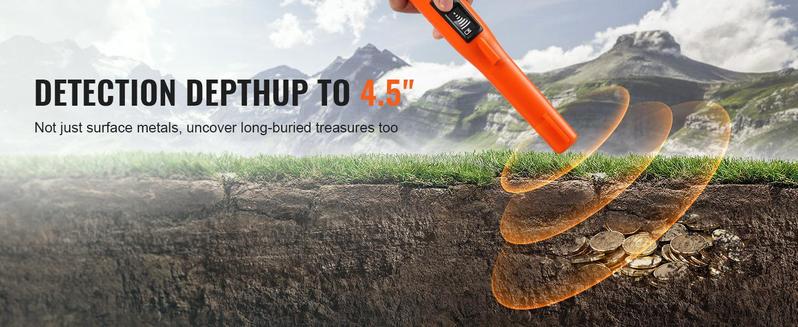 VEVOR Metal Detector Pinpointer, TikTokShopBlackFriday, IP68 Fully Waterproof Handheld Pin Pointer Wand, 4.5" Detection Depth, 3 Modes, LCD Screen, Treasure Hunting Probe with Holster and 9V Battery, for Adults and Kids