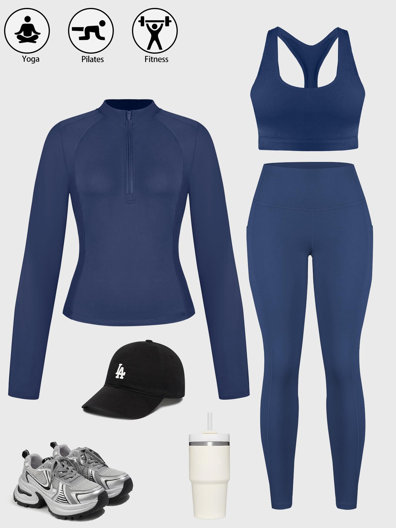 CHRLEISURE Women's Suit Workout Set Yoga Outfit Activewear for Daily Wear with Long Sleeve Top & High-Waisted Leggings