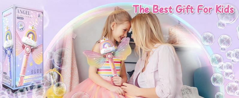 Bubble Machine Wands with Colorful Lights, Princess  Bubble Wands with 4 AA Batteries & 2 Solutions, Girl Stuff Outdoor Party Toys for Toddlers, Birthday Gift for 3 4 5 6 7 8 Year Old Girls