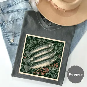 Sardines Comfort Colors, Retro Sardines Linocut, Ocean Tee, Y2k Vintage Graphic, Unisex Cute Sardines Tee, Jellyfish Shirt, Gift For Her