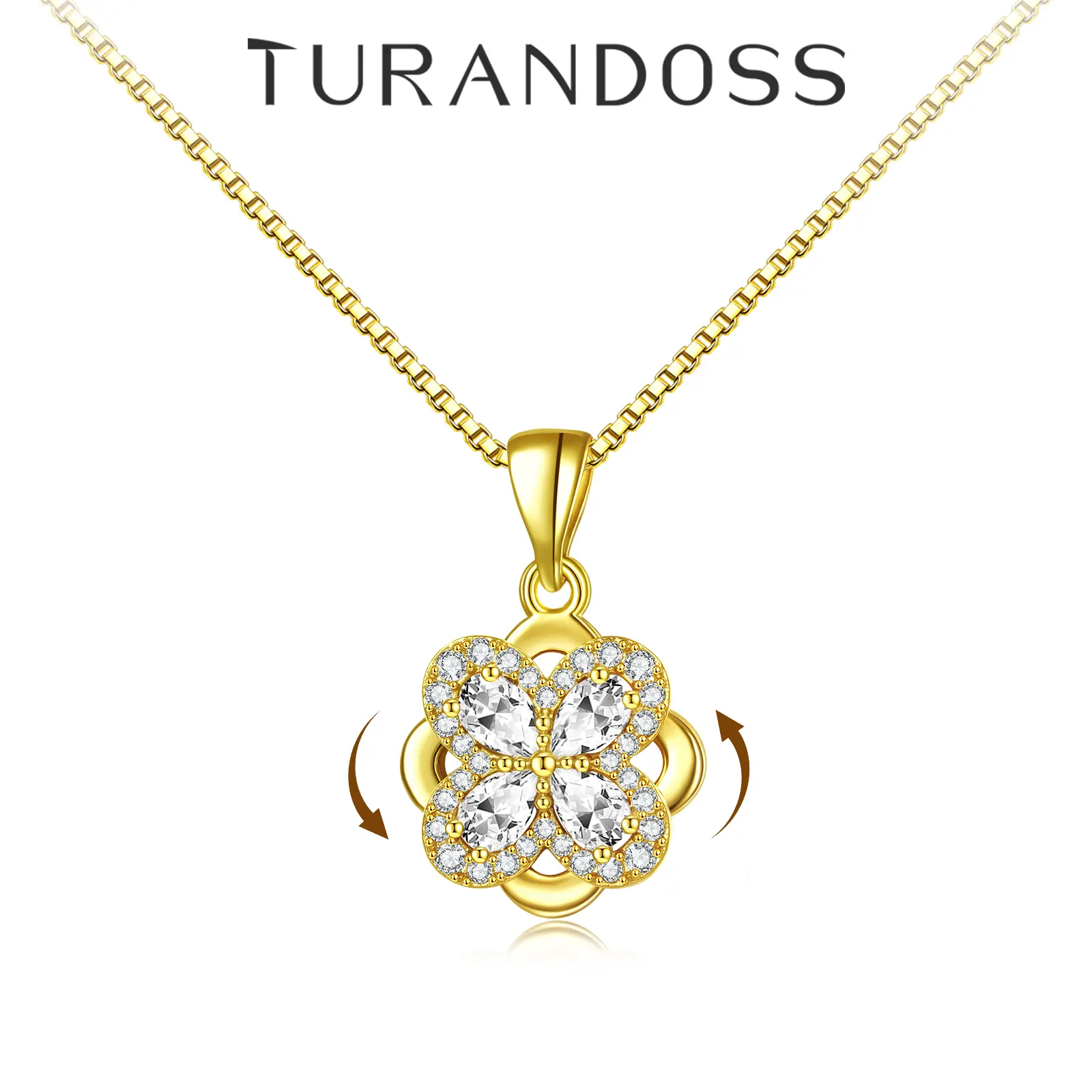 Turandoss Lucky Clover Spinner Necklace for Women, Fashionable Fidget Pendant, Adjustable Length Costume Jewelry, Birthday Gift, Adjustable Length Necklace, Costume Jewelry Necklace