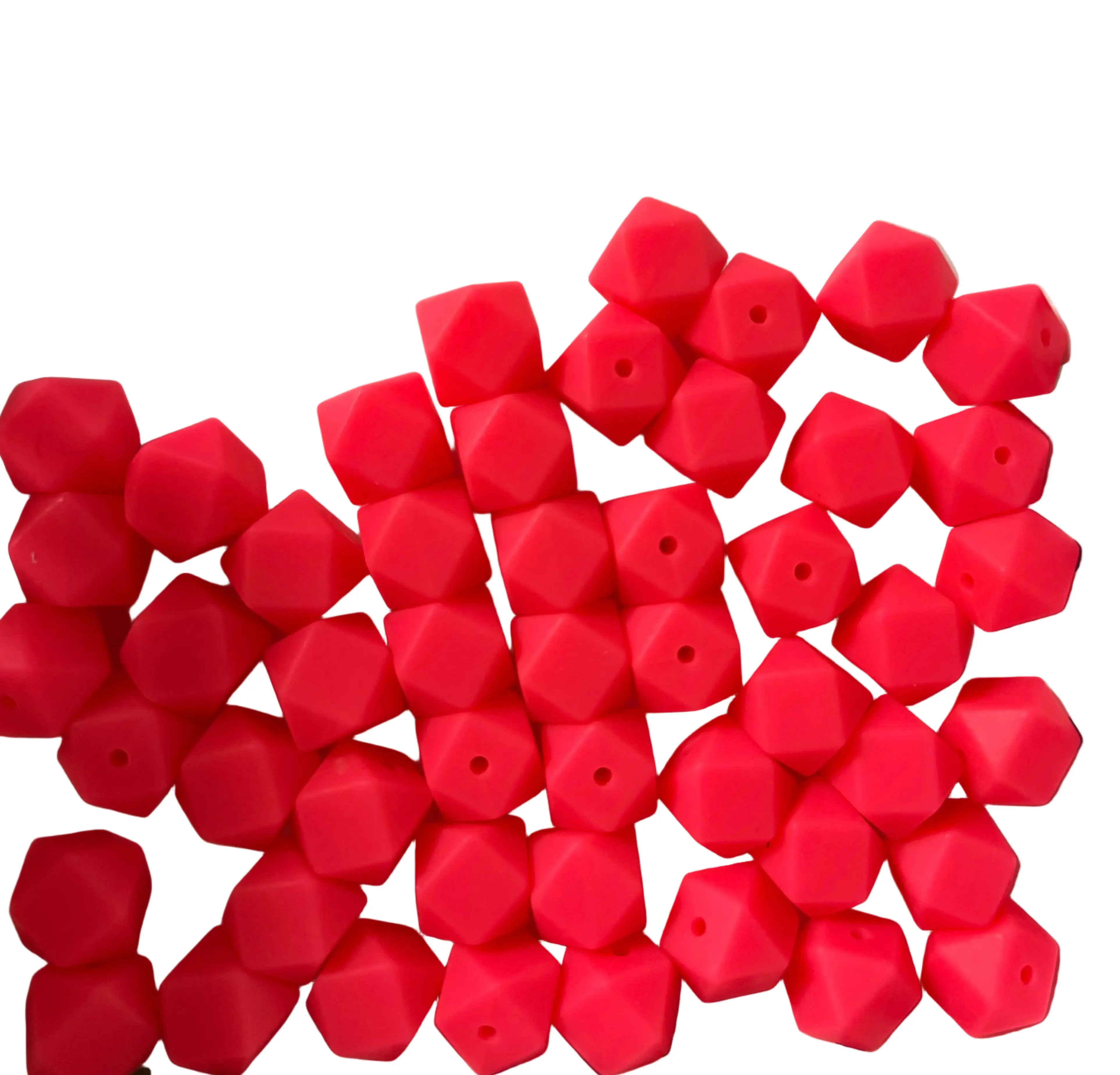 SILB36- (10PCS) 18mm Hexagon NEON CORAL PINK Color SILICONE beads for DIY
