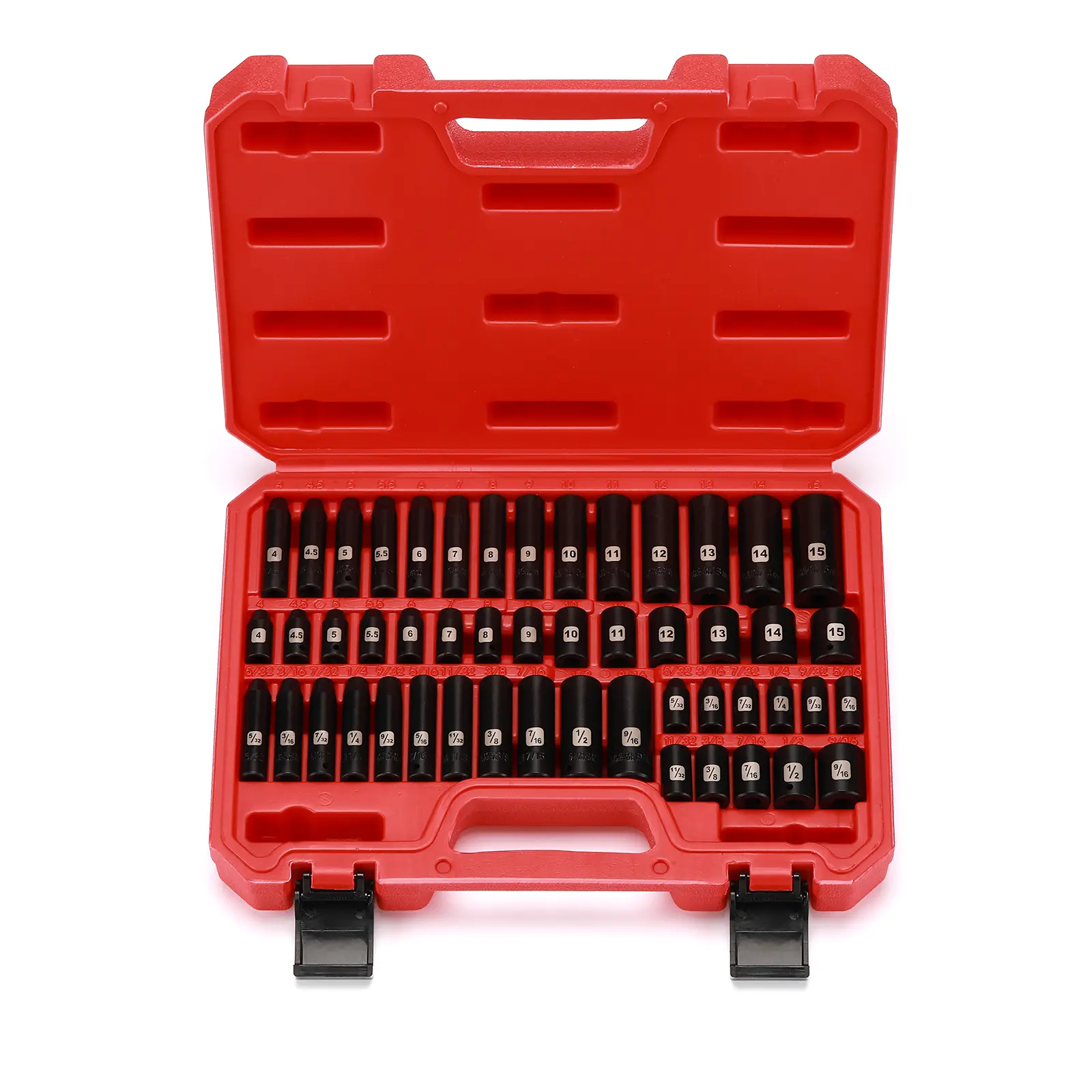 CASOMAN 50PCS 1/4 Inch Drive Master Impact Socket Set Metric/SAE Deep/Shallow 6 Point CR-V 5/32 Inch - 9/16 Inch 4mm - 15mm Heavy Duty Wrench Hex Combination Wrench Hand Tools Tool Box High Quality Hardware Industrial Tools