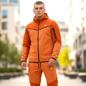 AR Sportswear Men's 2Pc Tracksuit Hoodie & Pants Orange Long Sleeve All Seasons 100% Polyester Performance Set with 2 Pockets Stylish Zipper Design for Sports & Casual Wear