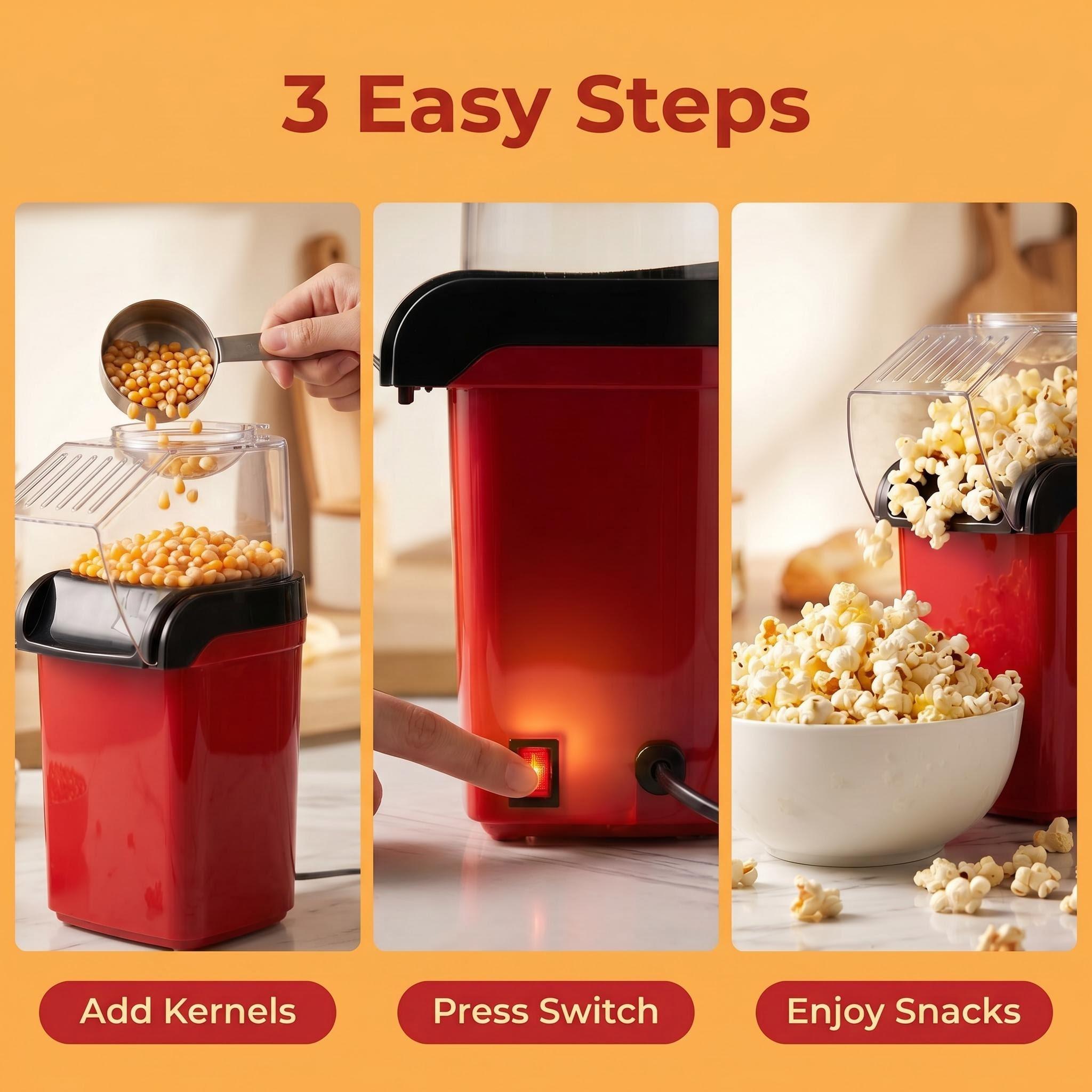SINCHO 1200W Power Popcorn Maker - Detachable Parts Home Kitchen Gadget, Pops Popcorn in 1 Minute, No Butter Required, Supports Healthy Eating, Ideal for Family Movie Night, Kitchen Gadgets