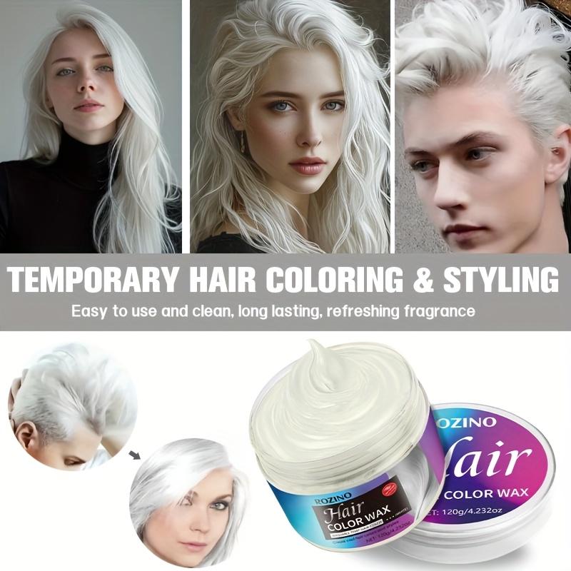 ROZINO White Temporary Hair Color Wax (4.2oz/120g) - Natural & Washable Hair Styling Pomade for Men & Women, Non-Sticky Hair Chalk for Cosplay, Halloween, Parties & Daily Use - Creates Bold White/Grey Hair Looks | TikTok Viral Hair Makeup Product