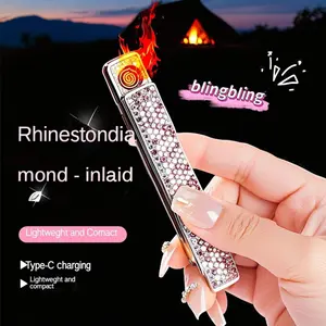 Viral TikTok Pink Diamond Lighter Portable USB Rechargeable Sparkly Gadget TSA Safe Eco-Friendly Travel Essential Stylish Sparkly Accessory Luxury Gift Women gifts mens gifts Kitchen Gadgets Party Essential Ornaments Glamour