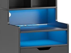 Sikaic LED Tall Nightstand with Bookshelf Charging Station Modern Bedside Table with 2 Storage Drawers and Open Storage Space