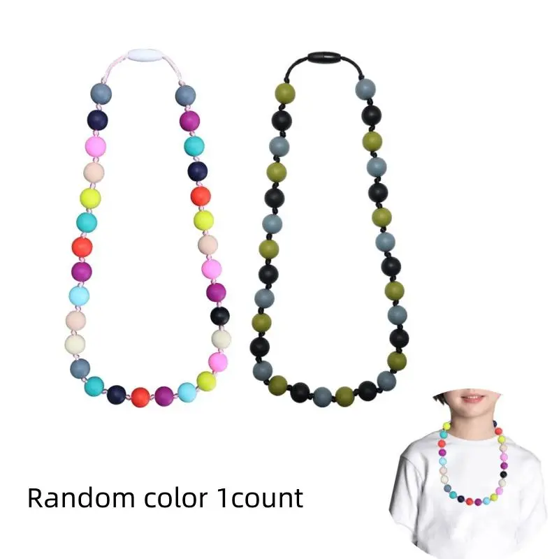 Random Color Silicone Beaded Necklace, 1 Count Sensory Chew Necklace, Autism Teething Necklace, Toddler Necklace, School & Educational Supplies