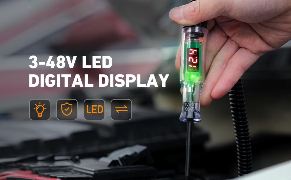 Enhanced Automotive Test Light, 3V-48V Digital Fuse Tester with Automatic Bidirectional Tester, Portable Design, and Precise Measurement for , RV, and Enhanced Automotive Test Light, 3V-48V Digital Fuse Tester with Automatic Bidirectional Tester, Portable Design, and Precise Measurement for , RV, and