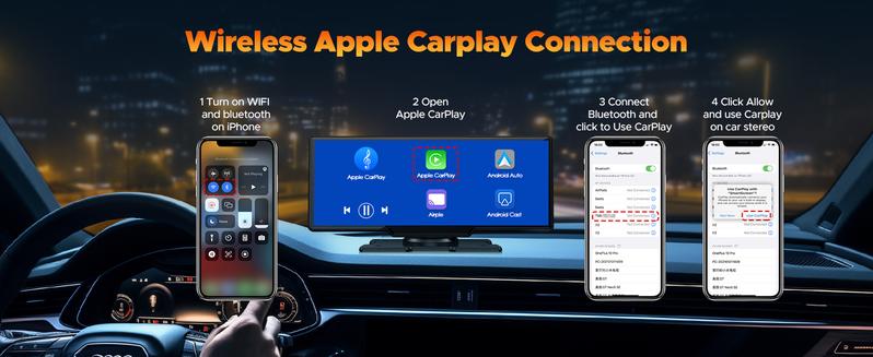 【Valentines】9.26" Automotive Wireless CarPlay In-Car Screen – Comes with a Dash Cam Featuring a 2.5K Front Camera and 1080P Rear Camera, Rearview Assistance, Voice Calls and Navigation,  Bluetooth, and AUX Audio Output. Suitable for Vehicle Upgrades