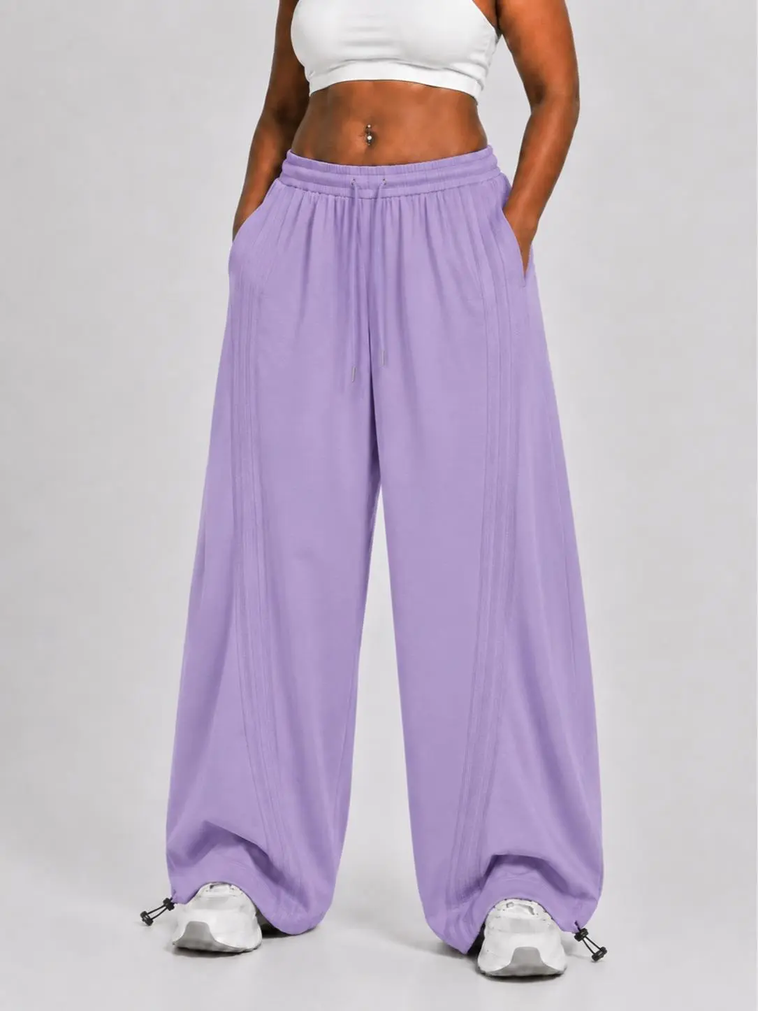 Flooo 2026 New Arrival Light Purple American Side-Striped Casual Pants for Women, Trendy Brand Spliced Draping Wide‑Leg Sweatpants