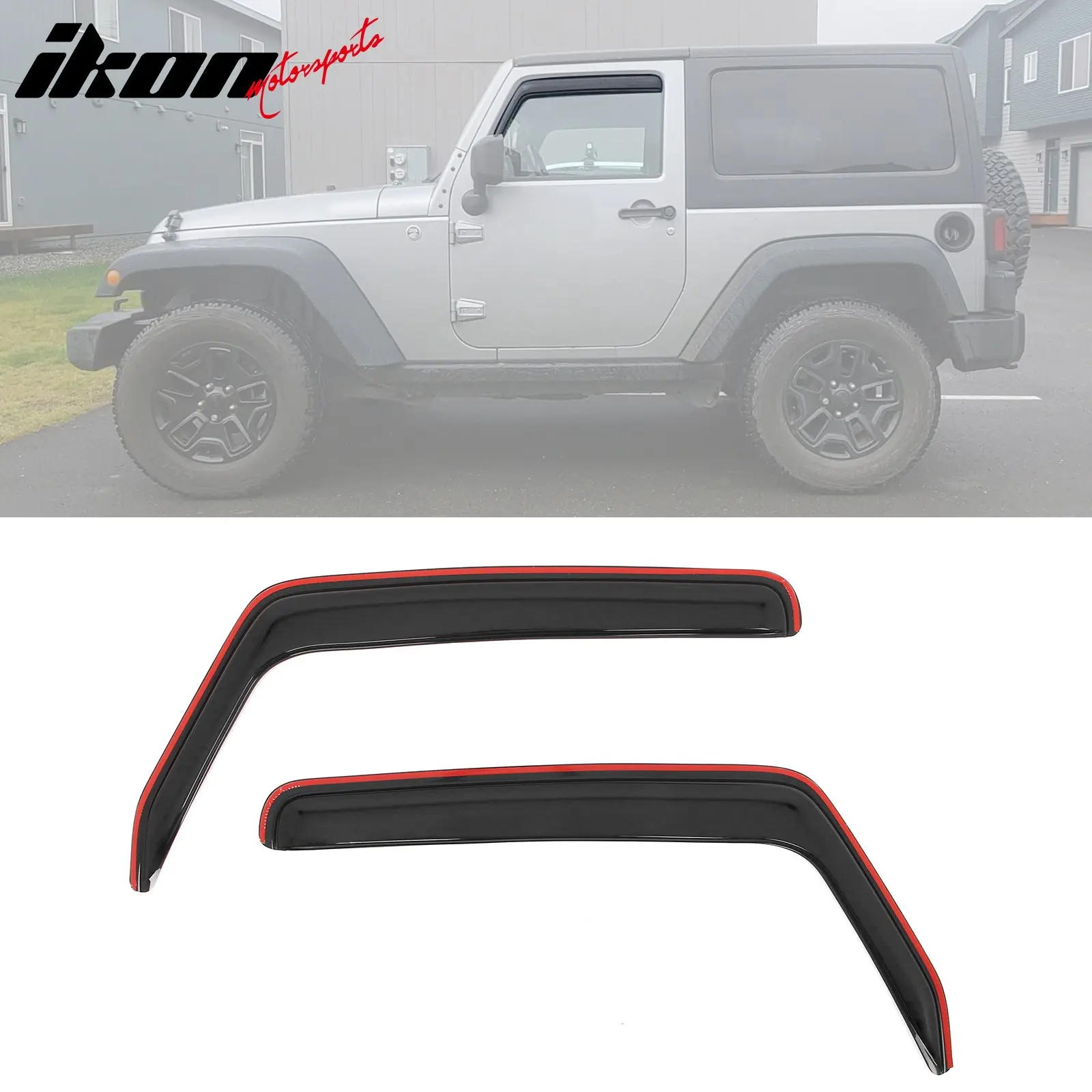 Window Visors Rain Deflectors for Jeep Wrangler 2Dr 2007-2018 In-channel