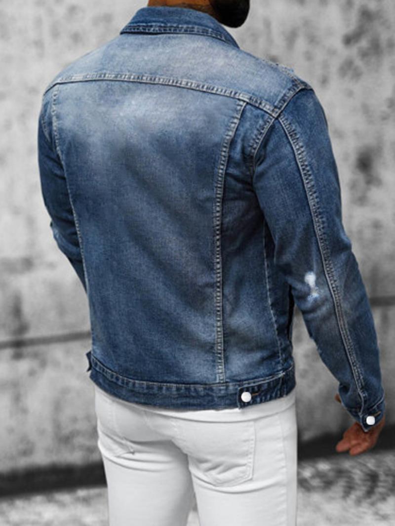Stylish Streetwear Men Ripped Distressed Slim Denim Jacket Male Casual Jean Jacket Coat Menswear Tops Long Sleeve