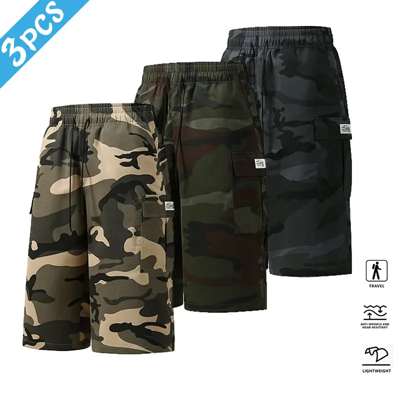 Men's 3-Pack Camo Cargo Shorts – Multi-Pocket Design, Drawstring Waistband, Casual Streetwear Shorts, Perfect for Everyday Wear & Urban Styling