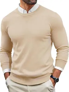 Runcati Mens Crewneck Sweaters Casual Knit Lightweight Dress Sweater Long Sleeve Slim Fit Fall Winter Pullover
