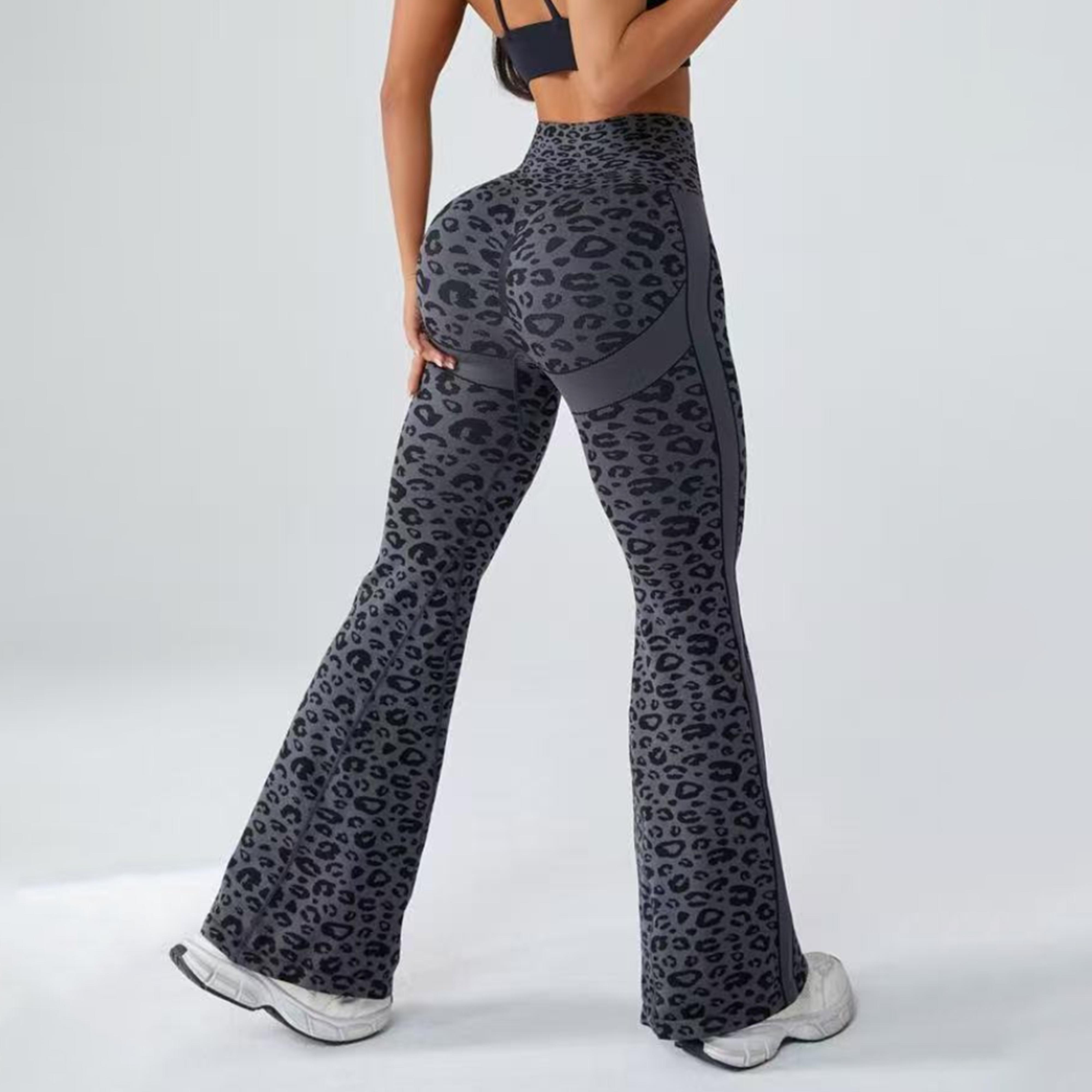 Women's Vintage Leopard Print High Waist Flared Leggings - Women's Yoga Pants -Waisted Yoga Leggings Tummy Control Bell Bottoms Fitted Trousers Y2K-Yoga, gym, and leisure sports-Women's High Waisted Yoga Flare Pants tight-fitting sportswear