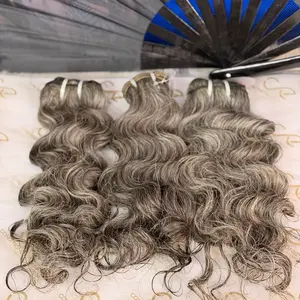 Raw Indian Temple Single Donor Salt/Pepper Gray Extensions - High-Quality Curly Bundles in Various Shades of Black & Gray/Silver - 3.5-4oz Per Bundle - Lasts 5+ Years with Proper Care