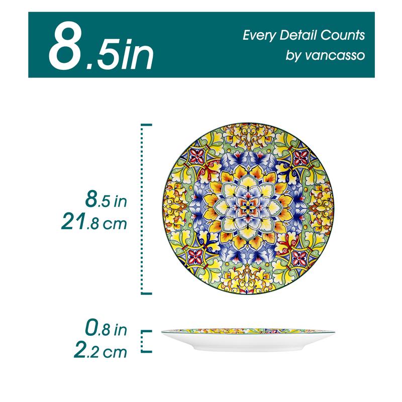 vancasso Dessert/Dinner Plates Set of 6, 8.5/10.5 Inch Ceramic Plates, Microwave, Oven and Dishwasher Safe, Colorful Bohemian Style Dishes for Kitchen vancasso Dessert/Dinner Plates Set of 6, 8.5/10.5 Inch Ceramic Plates, Microwave, Oven and Dishwasher Safe, Colorful Bohemian Style Dishes for Kitchen