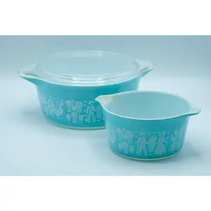 Pyrex Turquoise Amish Butterprint Cinderella Bowls – 475 & 475-B – 1 Qt & 2.5 Qt – Lid Included