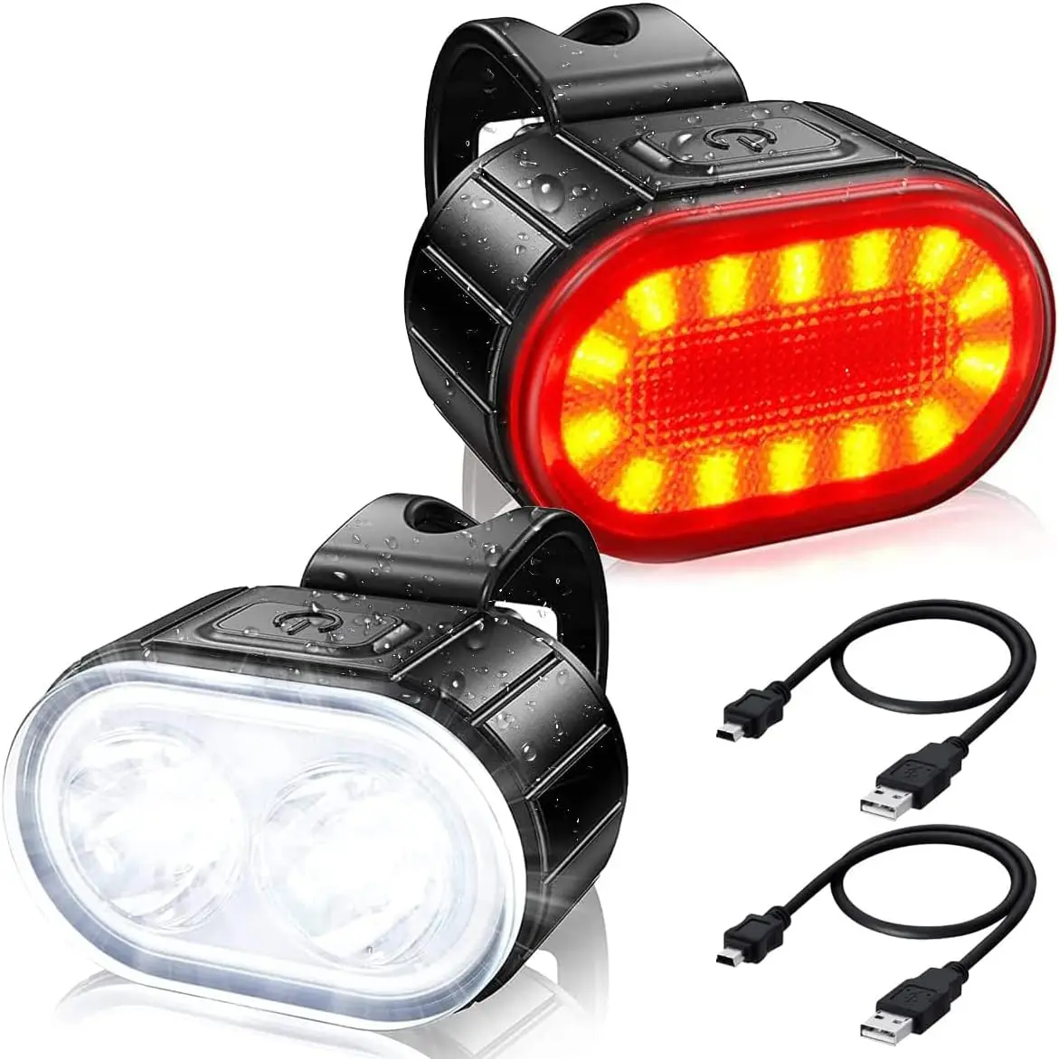 USB Rechargeable Bike Lights Set with 200LM Bike Headlight, 6-Mode Rear Unit, Waterproof Outdoor Cycling Accessories, 3-12H Runtime, Included USB Cable Mountain Bike