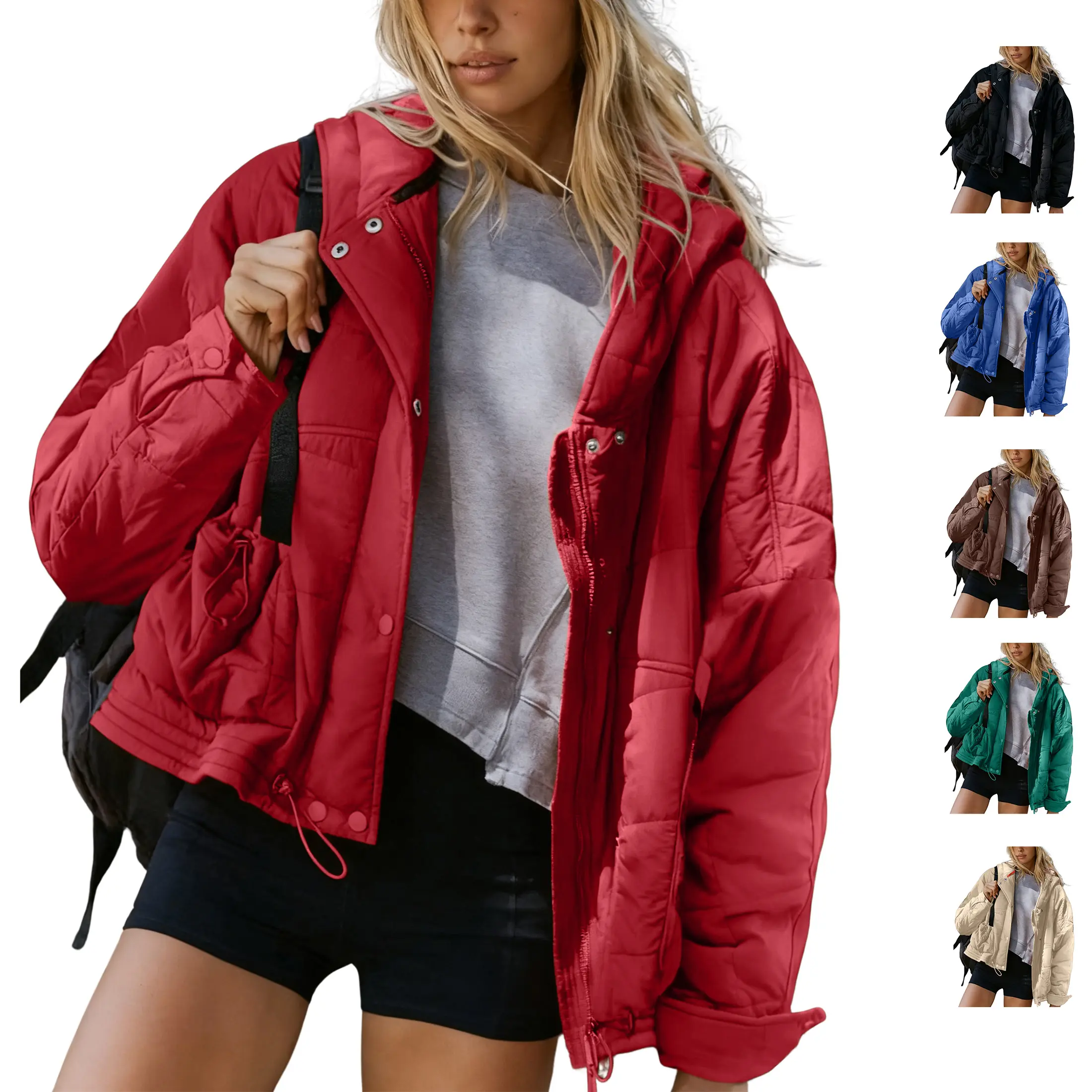 Wandal Women's Oversized Quilted Puffer Jacket Cropped Winter Coat Lightweight Warm Hooded Outerwear Casual Streetwear Jacket Fall Winter Fashion Jacket with Pockets