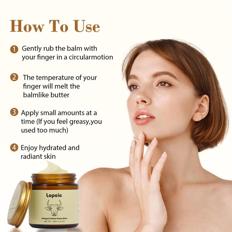 Lopeie Organic Grass-Fed Beef Tallow Balm with Raw Honey & Beeswax - Natural Moisturizer for All-Body Skin Care, Hydrating Formula with Vitamins A, D, E, K, 4.23 Oz-LAVENDER   New Year gift