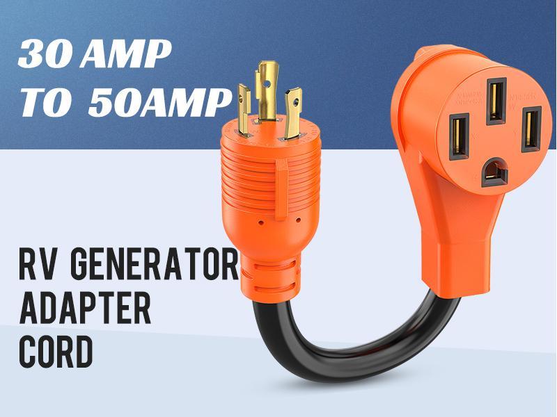 Nilight RV Generator Adapter Cord 30Amp to 50Amp 3 Prong Pure Copper Heavy Duty Twist Lock Male Plug 10 Gauge Wire L5-30P 14-50R 30M/50F for RVs Camper Caravan Van Trailer