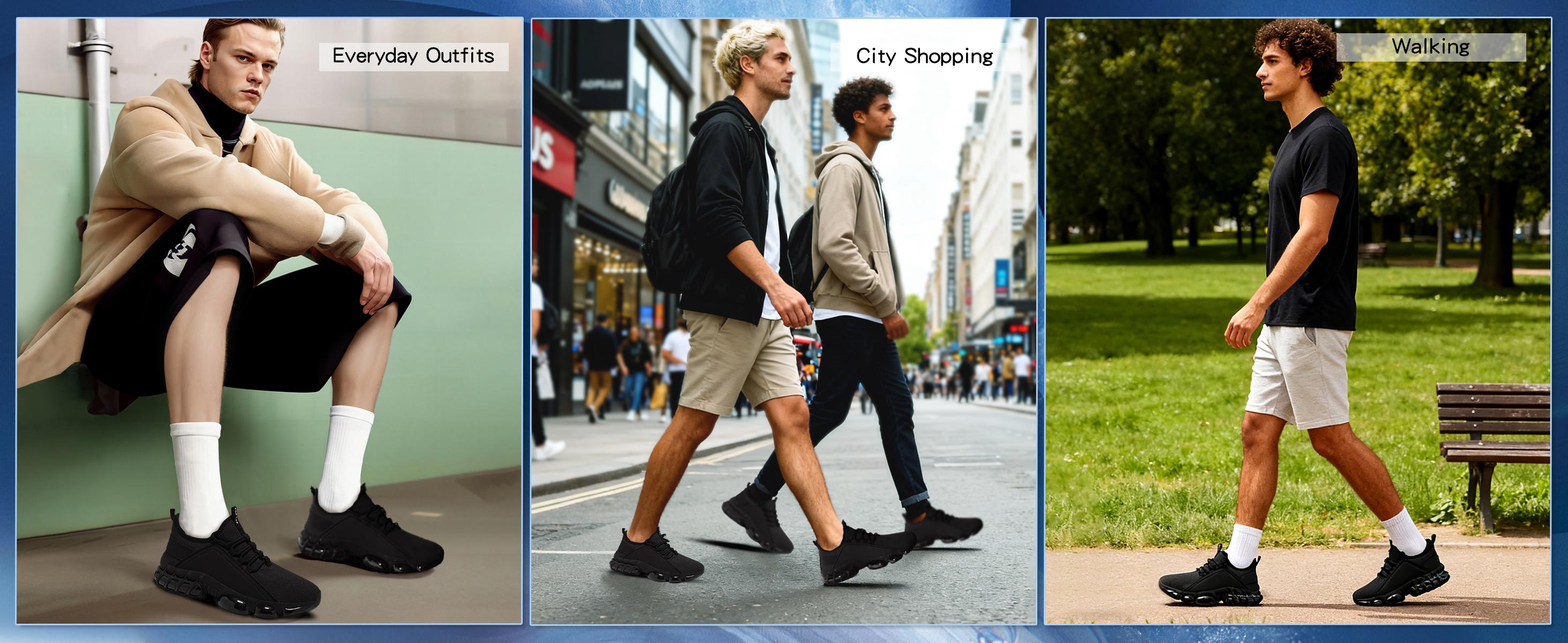 Summer men's new fly-ribbed breathable sports shoes, comfortable air-cushioned men's shoes, anti-slip rubber sole fitness and exercise shoes, suitable for all seasons' casual wear