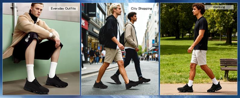 Summer men's new fly-ribbed breathable sports shoes, comfortable air-cushioned men's shoes, anti-slip rubber sole fitness and exercise shoes, suitable for all seasons' casual wear